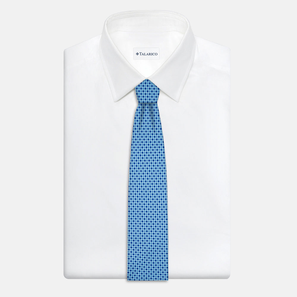 3-Fold Satin Tie with Geometric Pattern, Light Blue - JA241005-3