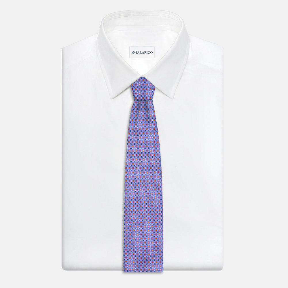 3-Fold Satin Tie with Geometric Pattern, Lilac - JA241002-3