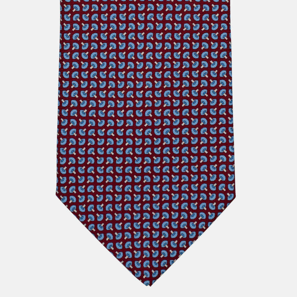 3-Fold Silk Tie, Micro Geometric Pattern, Light Blue Bordeaux - 3001