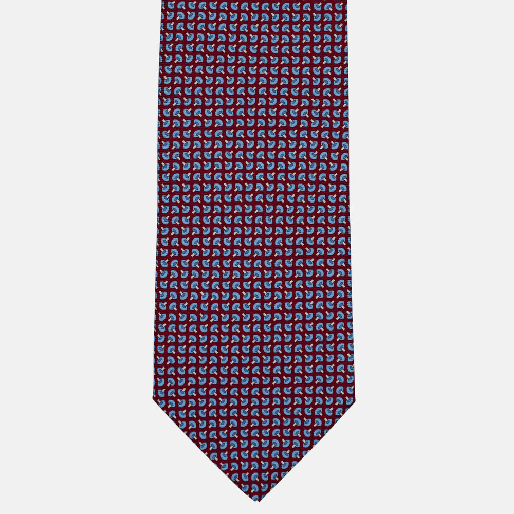 3-Fold Silk Tie, Micro Geometric Pattern, Light Blue Bordeaux - 3001