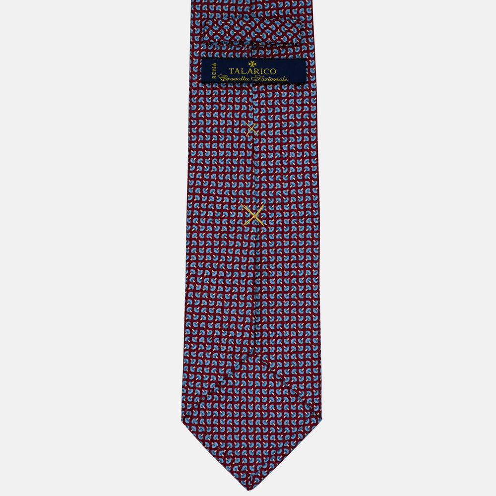 3-Fold Silk Tie, Micro Geometric Pattern, Light Blue Bordeaux - 3001
