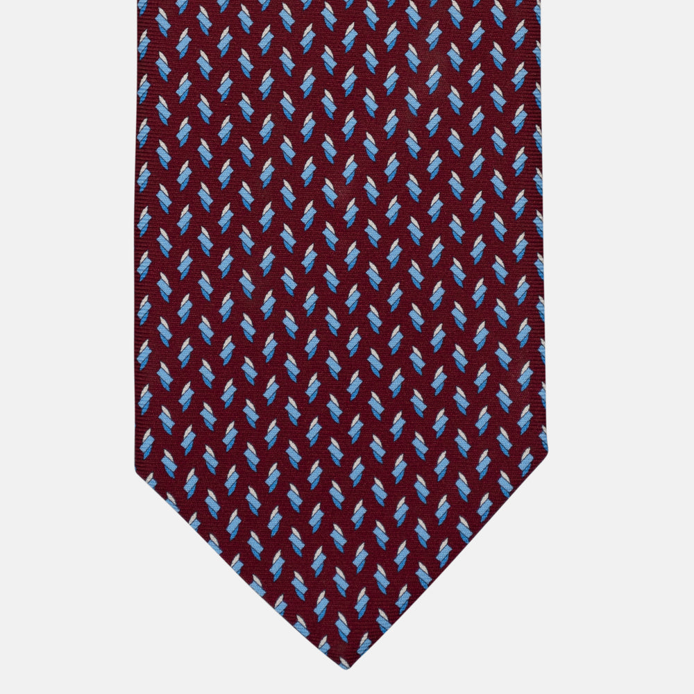 3-Fold Silk Tie, Geometric Pattern, Light Blue Bordeaux - 3003