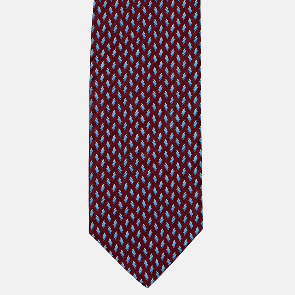 3-Fold Silk Tie, Geometric Pattern, Light Blue Bordeaux - 3003
