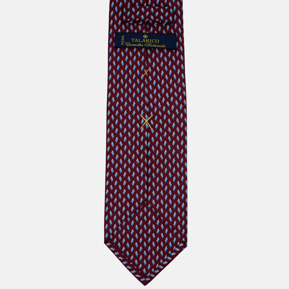 3-Fold Silk Tie, Geometric Pattern, Light Blue Bordeaux - 3003