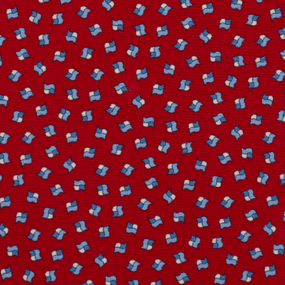 3-Fold Silk Tie, Micro Geometric Pattern, Red and Light Blue - 3007
