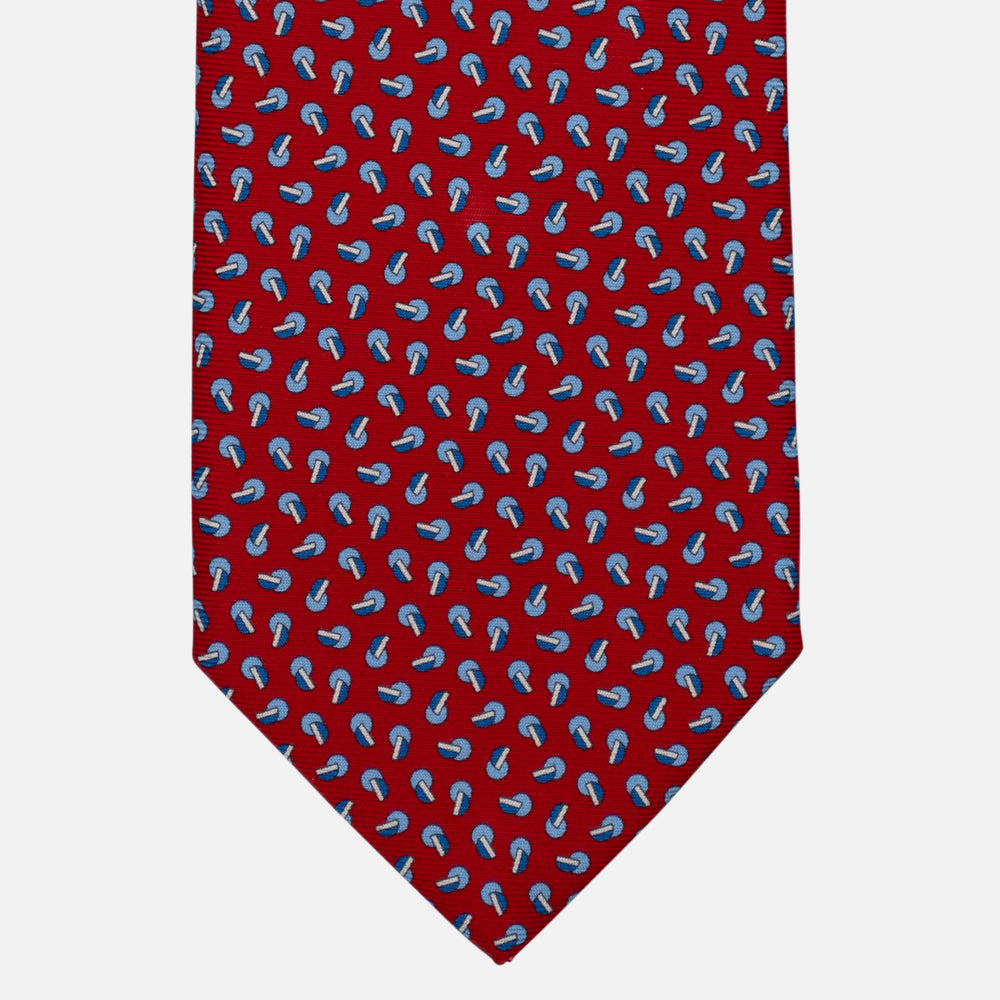 3-Fold Silk Tie, Micro Geometric Pattern, Red and Light Blue - 3008