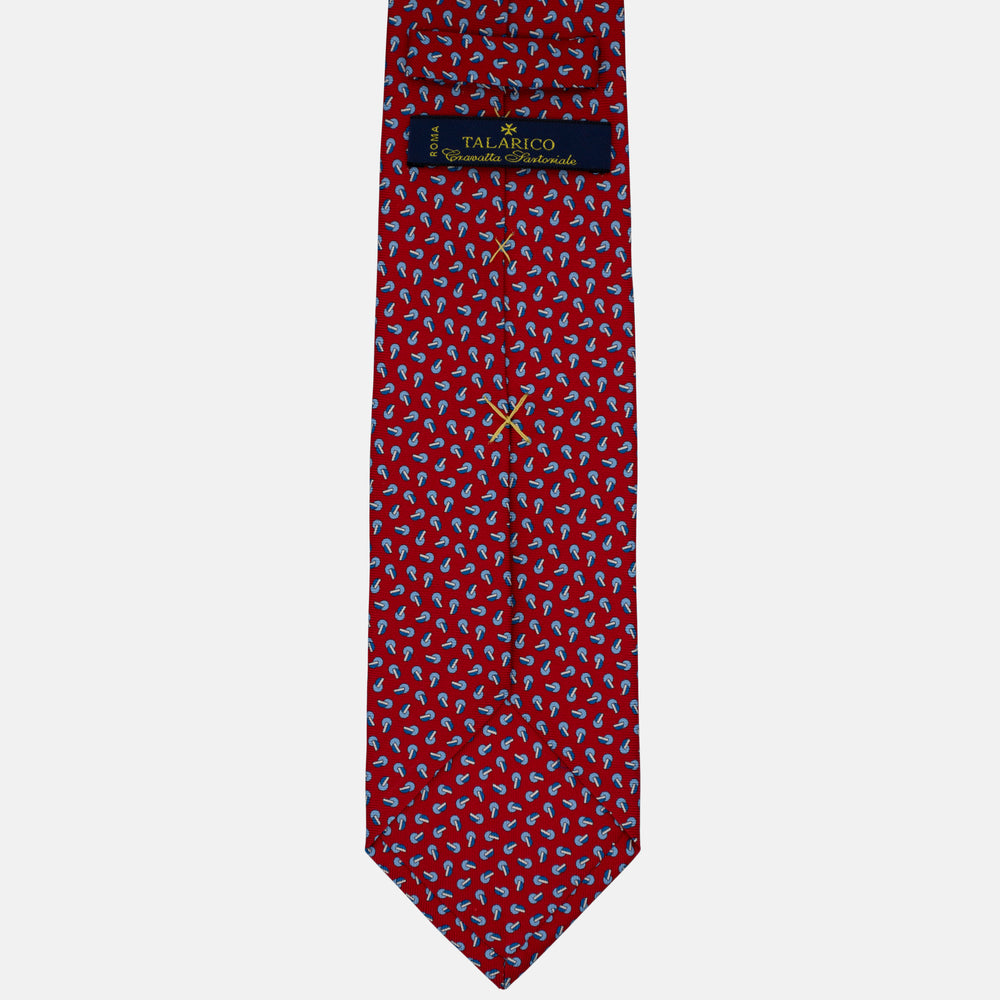 3-Fold Silk Tie, Micro Geometric Pattern, Red and Light Blue - 3012
