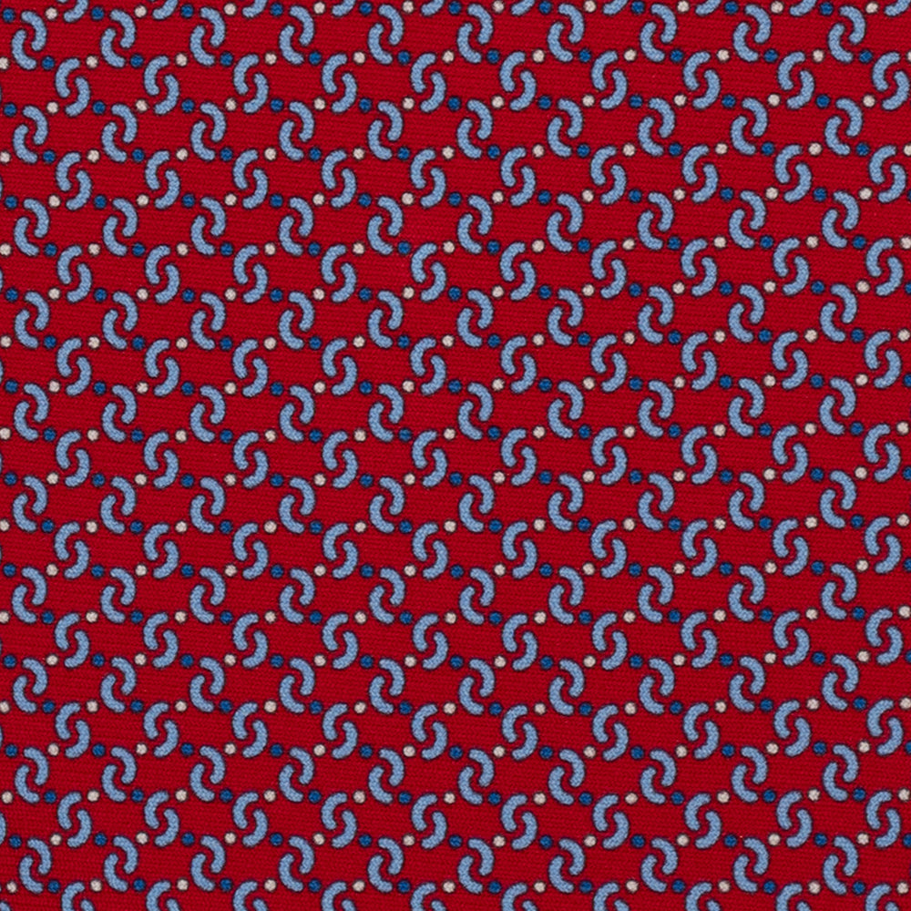 3-Fold Silk Tie, Micro Geometric Pattern, Red and Light Blue - 3012