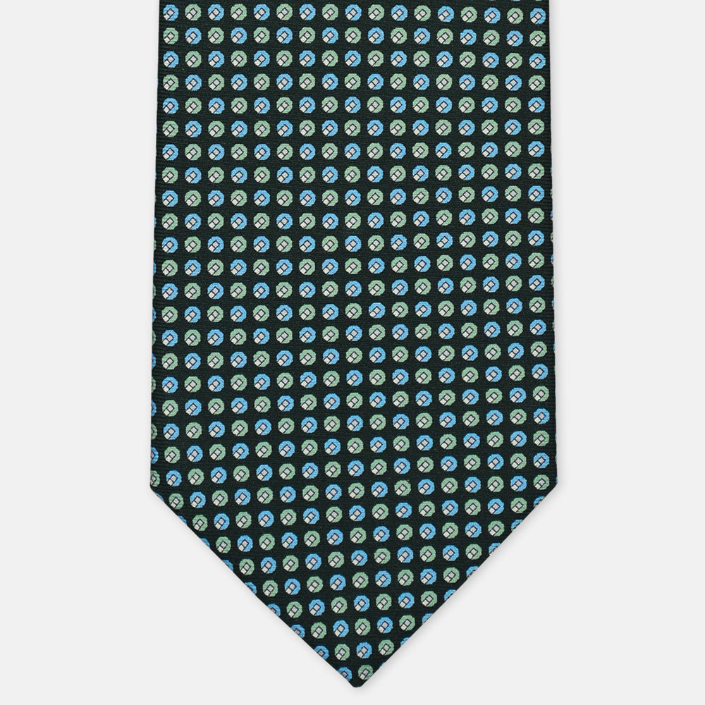 3-Fold Silk Tie, Geometric Pattern, Light Blue Green - 3014