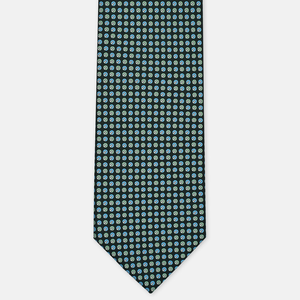 3-Fold Silk Tie, Geometric Pattern, Light Blue Green - 3014