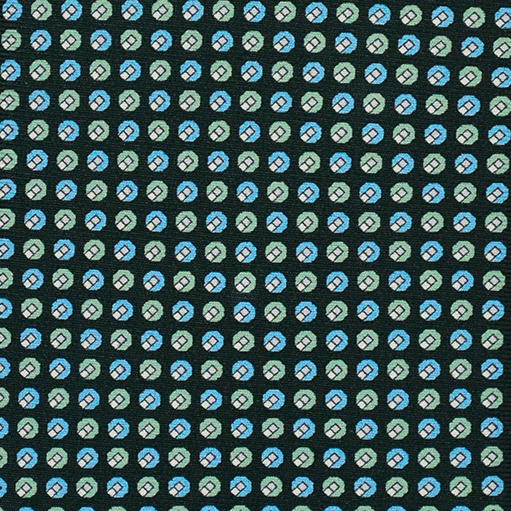 3-Fold Silk Tie, Geometric Pattern, Light Blue Green - 3014