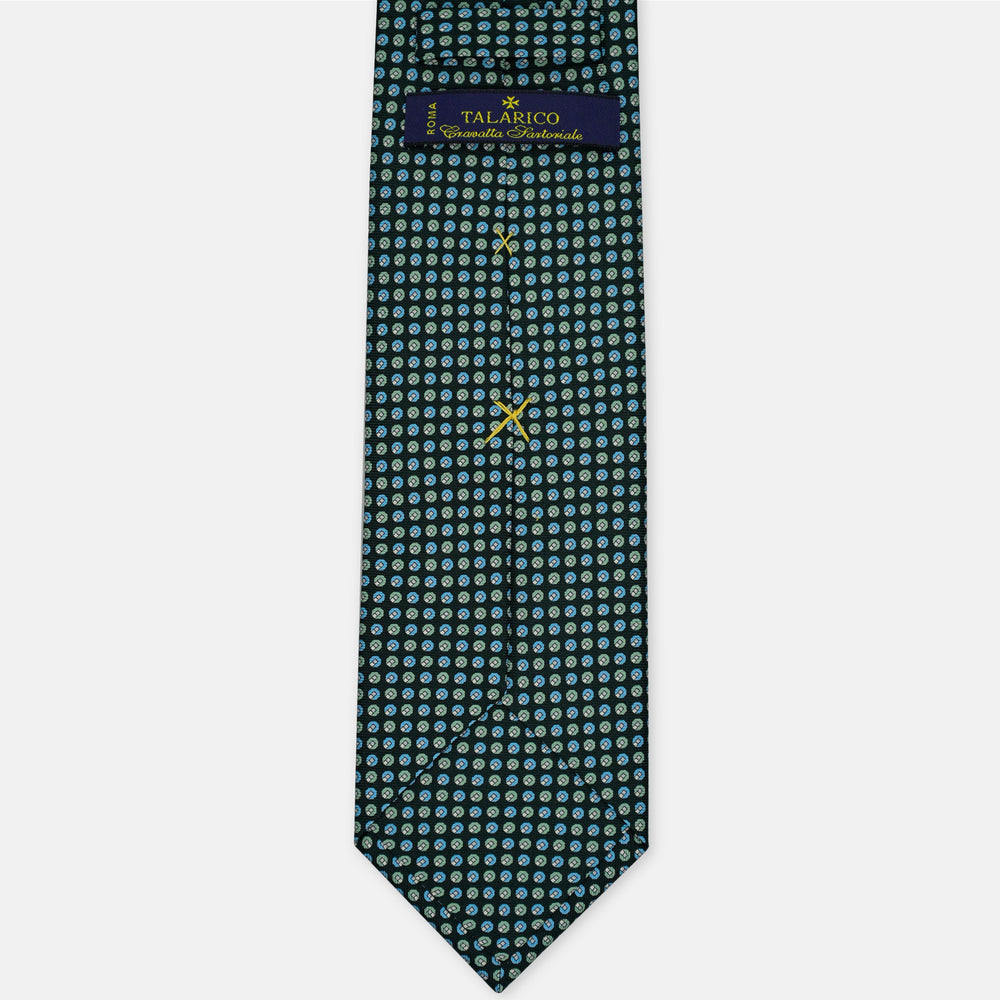 3-Fold Silk Tie, Geometric Pattern, Light Blue Green - 3014