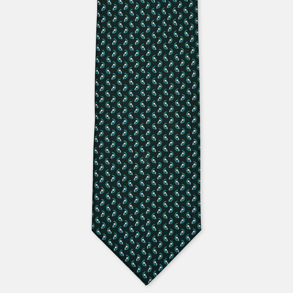 3-Fold Silk Tie, Micro Pattern, Dark Green and Light Blue - 3016