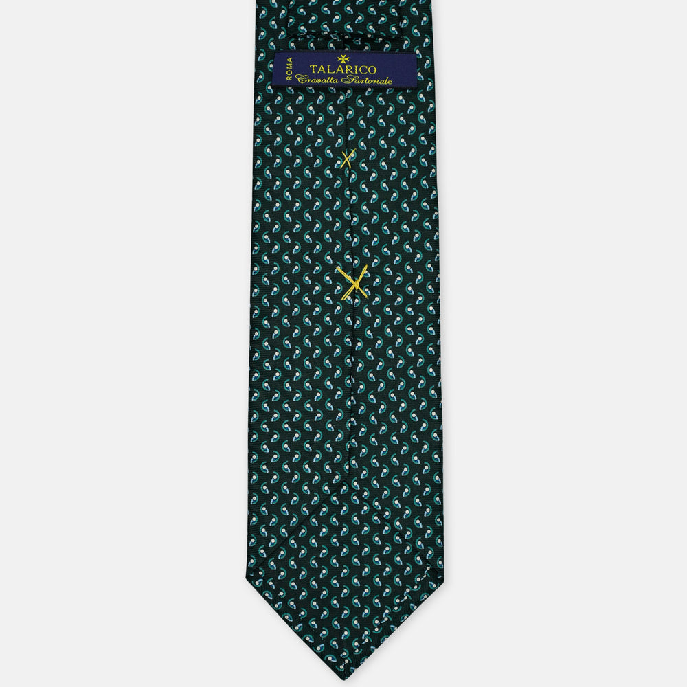 3-Fold Silk Tie, Micro Pattern, Dark Green and Light Blue - 3018