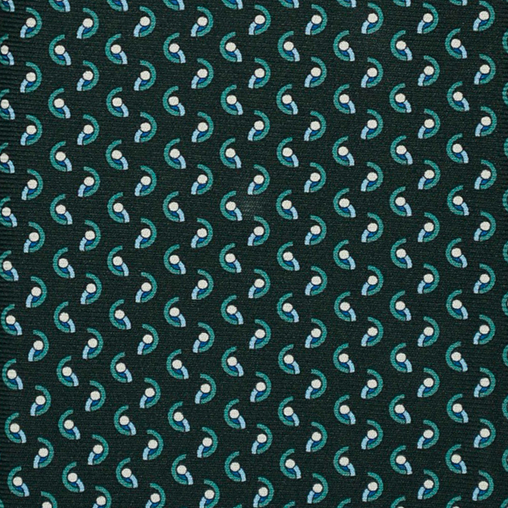 3-Fold Silk Tie, Micro Pattern, Dark Green and Light Blue - 3016