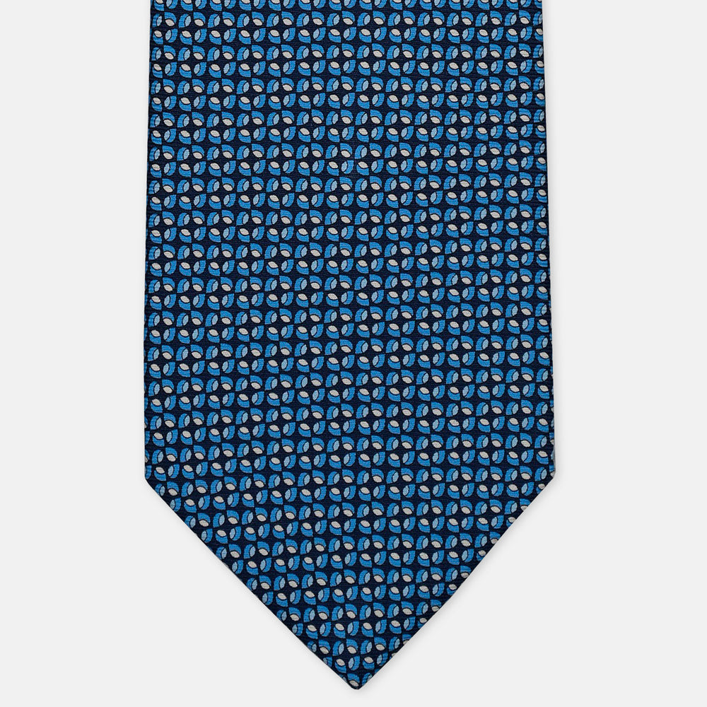 3-Fold Silk Tie, Floral Pattern, Light Blue - 3028