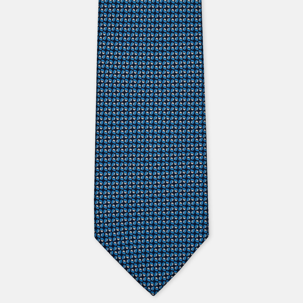 3-Fold Silk Tie, Floral Pattern, Light Blue - 3028