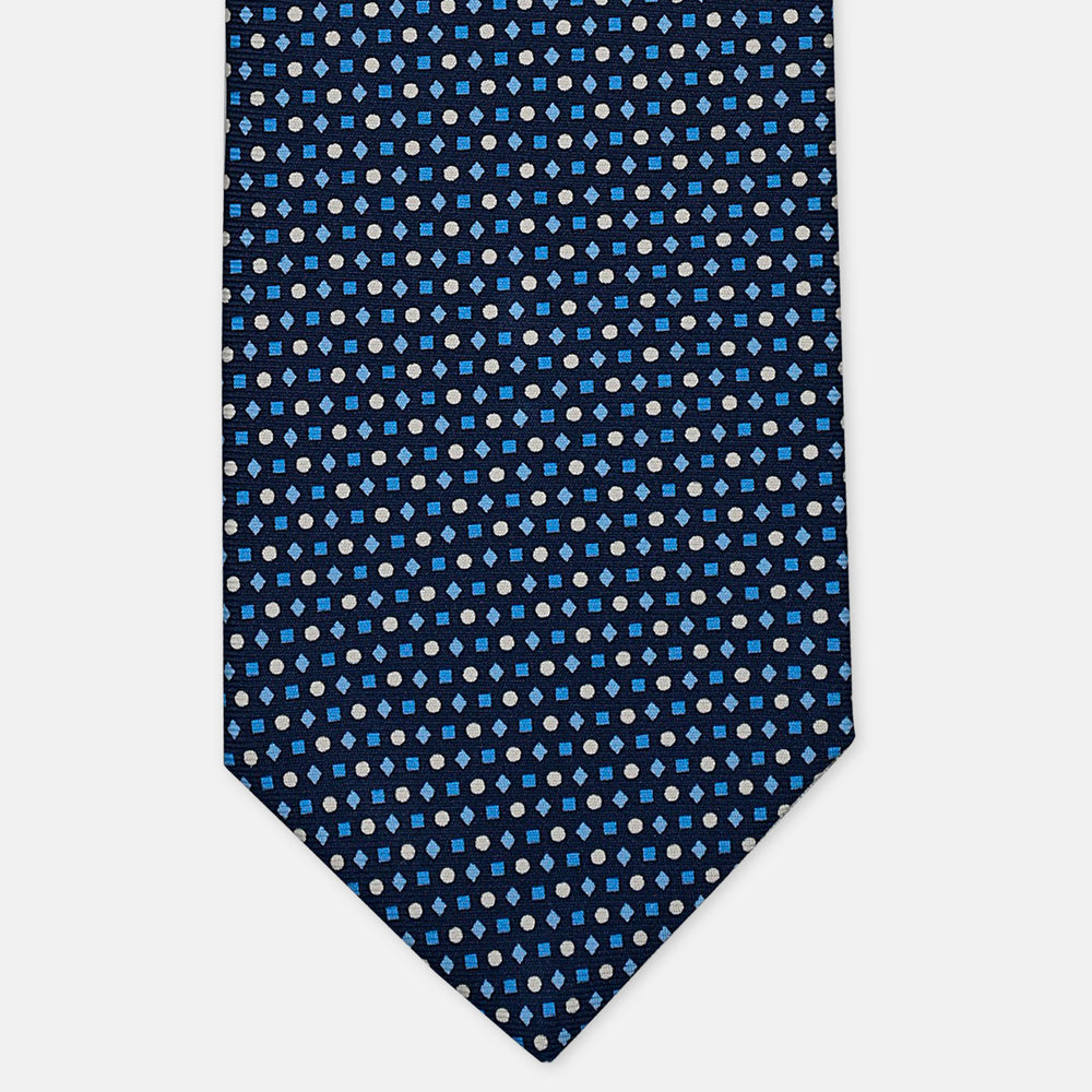 3-Fold Silk Tie, Micro Geometric Pattern, Light Blue - 3030