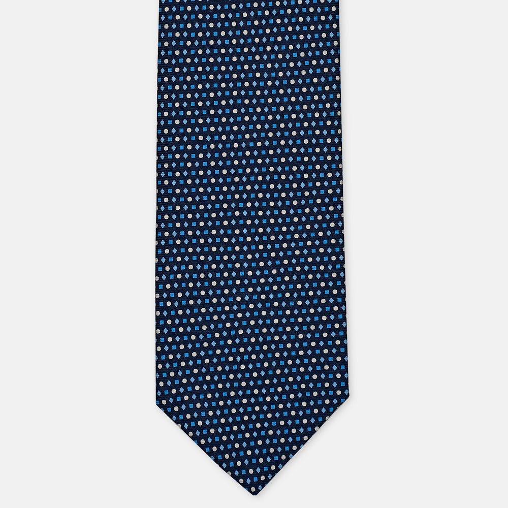 3-Fold Silk Tie, Micro Geometric Pattern, Light Blue - 3030