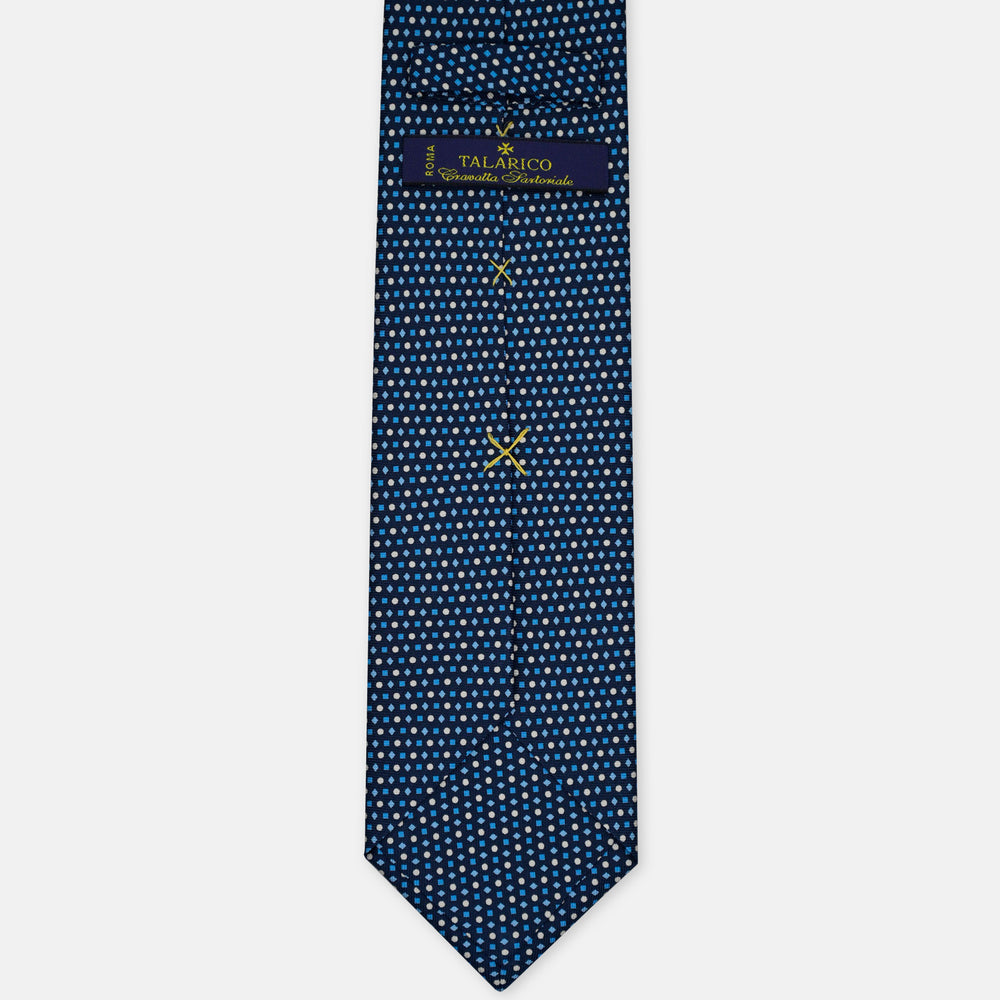 3-Fold Silk Tie, Micro Geometric Pattern, Light Blue - 3030