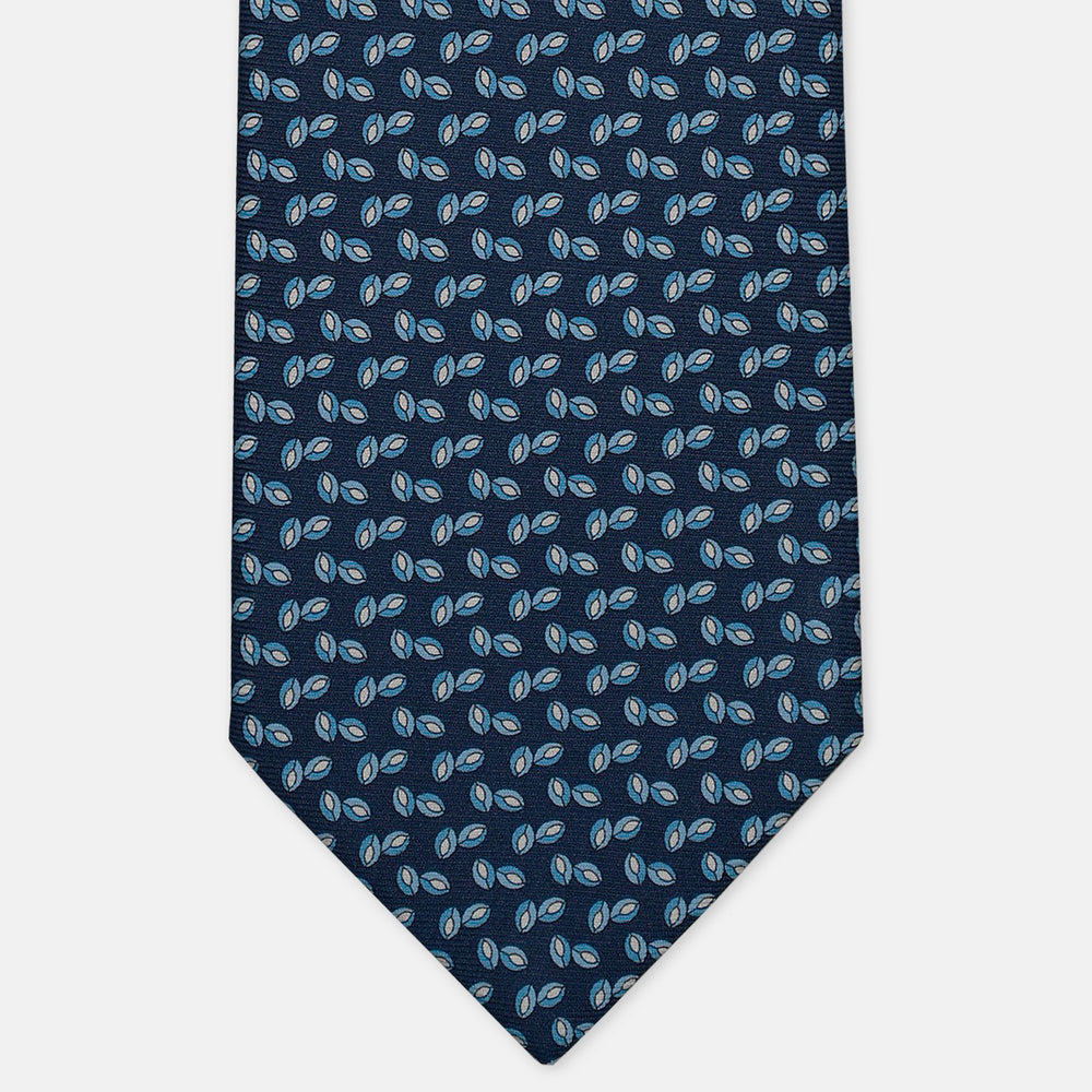 3-Fold Silk Tie, Floral Pattern, Light Blue - 3042