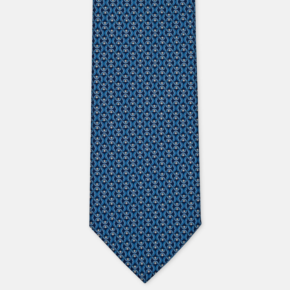 3-Fold Silk Tie, Geometric Chain Pattern, Light Blue - 3046