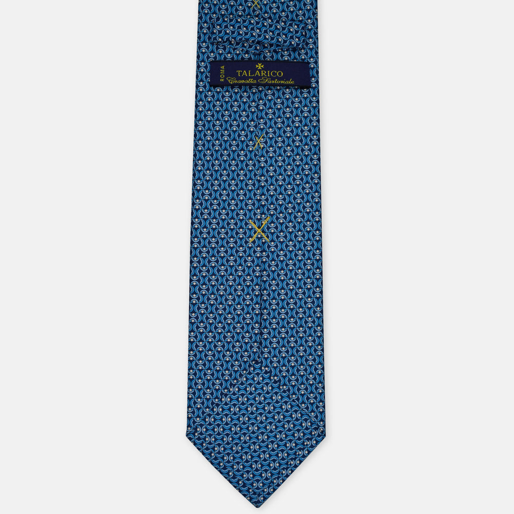 3-Fold Silk Tie, Geometric Chain Pattern, Light Blue - 3046