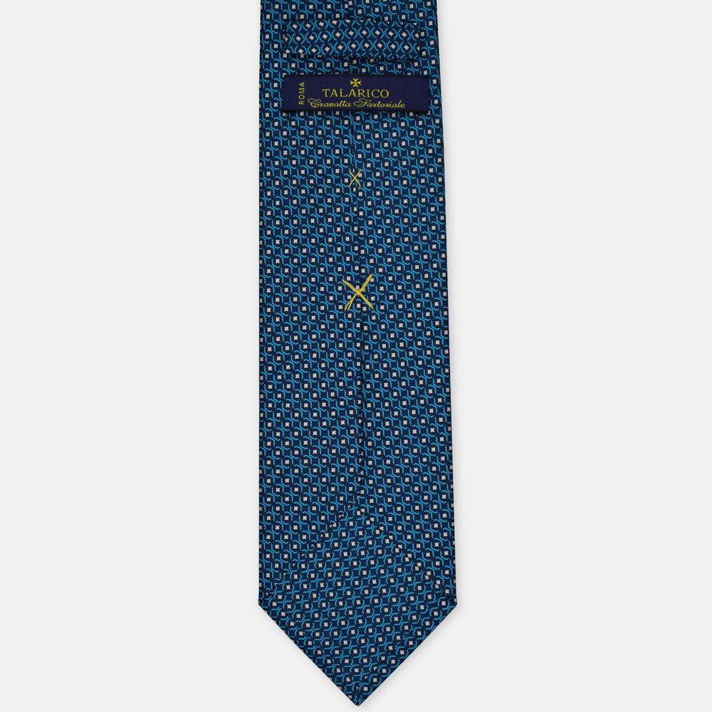 3-Fold Silk Tie, Geometric Chain Pattern, Light Blue - 3048