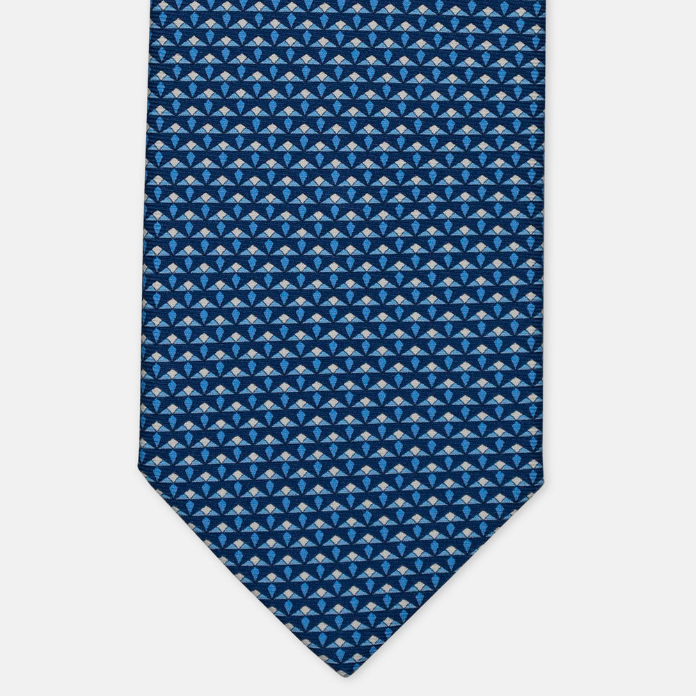 3-Fold Silk Tie, Micro Geometric Pattern, Light Blue - 3052