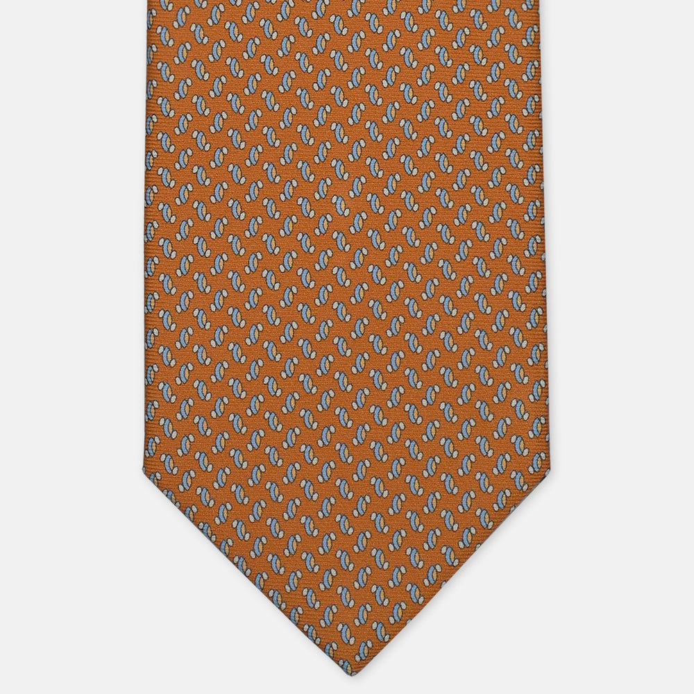 3-Fold Silk Tie, Micro Pattern, Light Blue Mustard - 3054