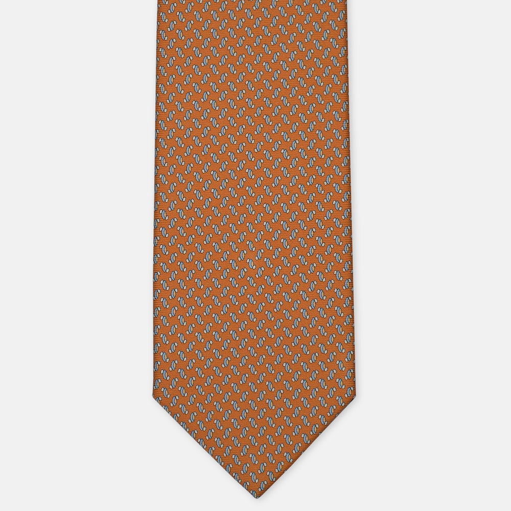 3-Fold Silk Tie, Micro Pattern, Light Blue Mustard - 3054