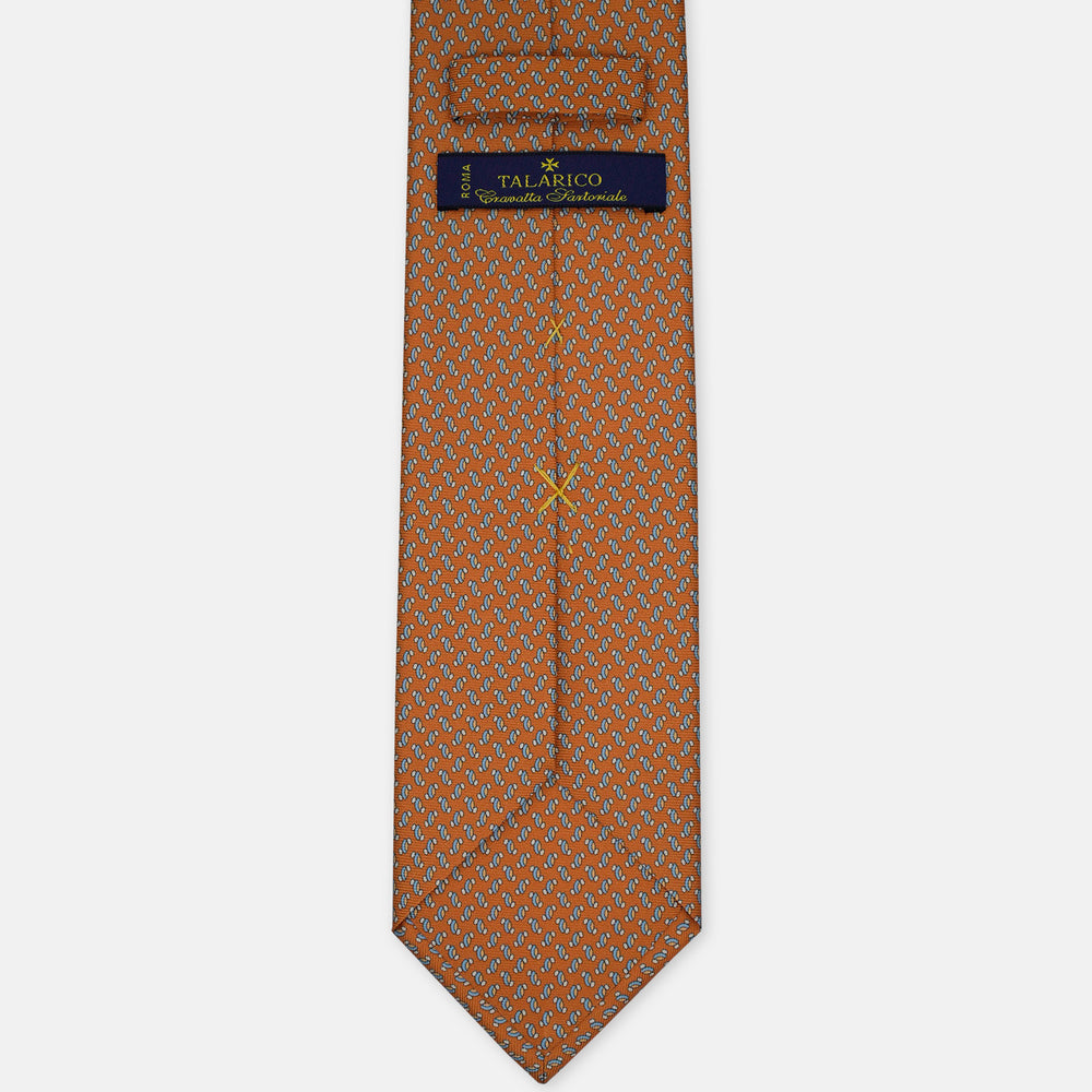 3-Fold Silk Tie, Micro Pattern, Light Blue Mustard - 3054