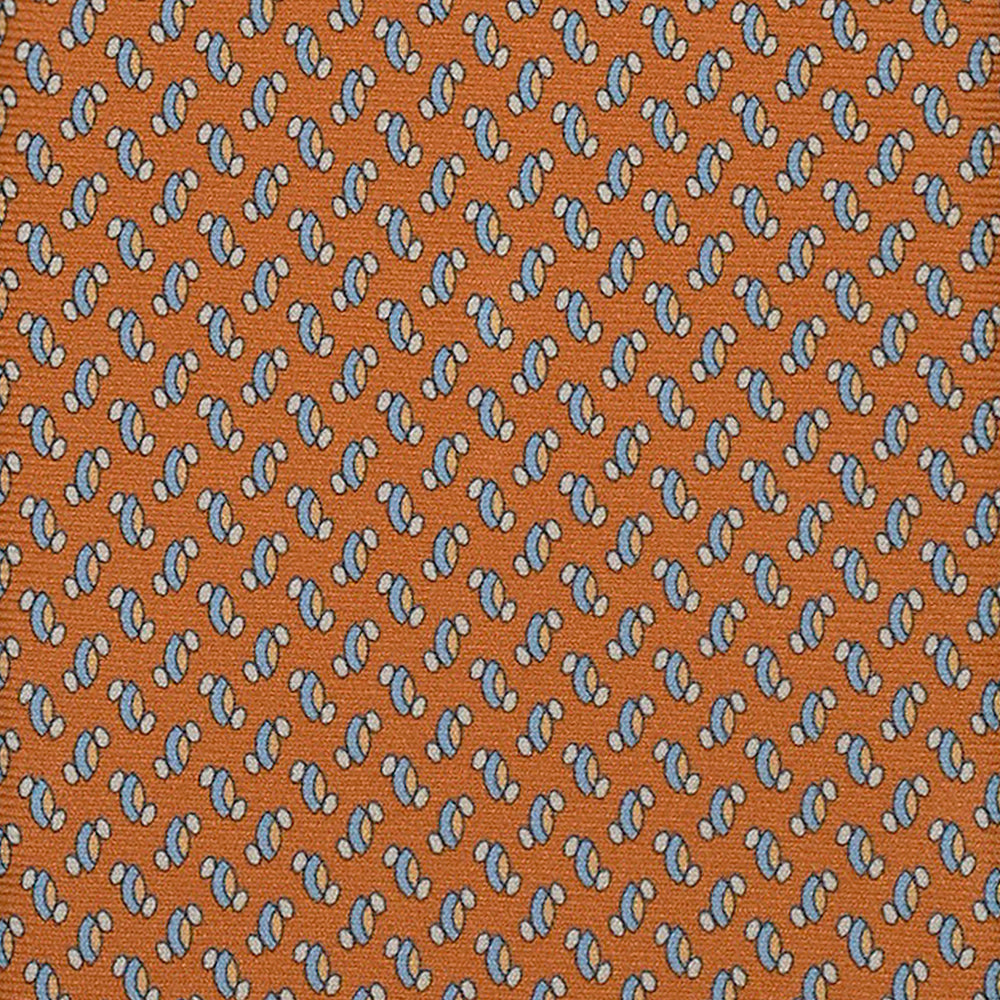 3-Fold Silk Tie, Micro Pattern, Light Blue Mustard - 3054