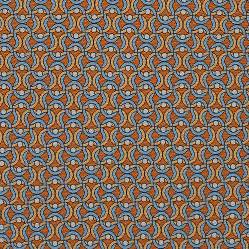 3-Fold Silk Tie, Geometric Chain Pattern, Light Blue Mustard - 3058