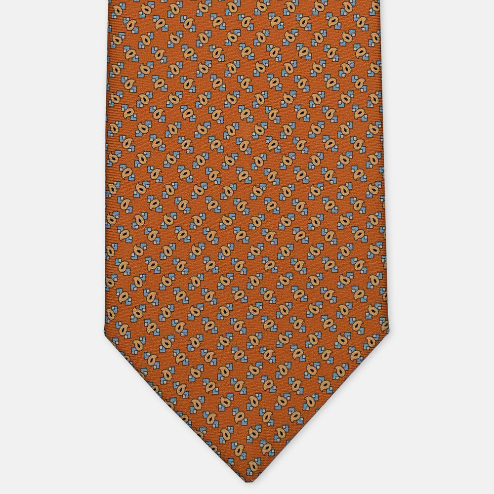 3-Fold Silk Tie, Micro Geometric Pattern, Light Blue Mustard - 3060