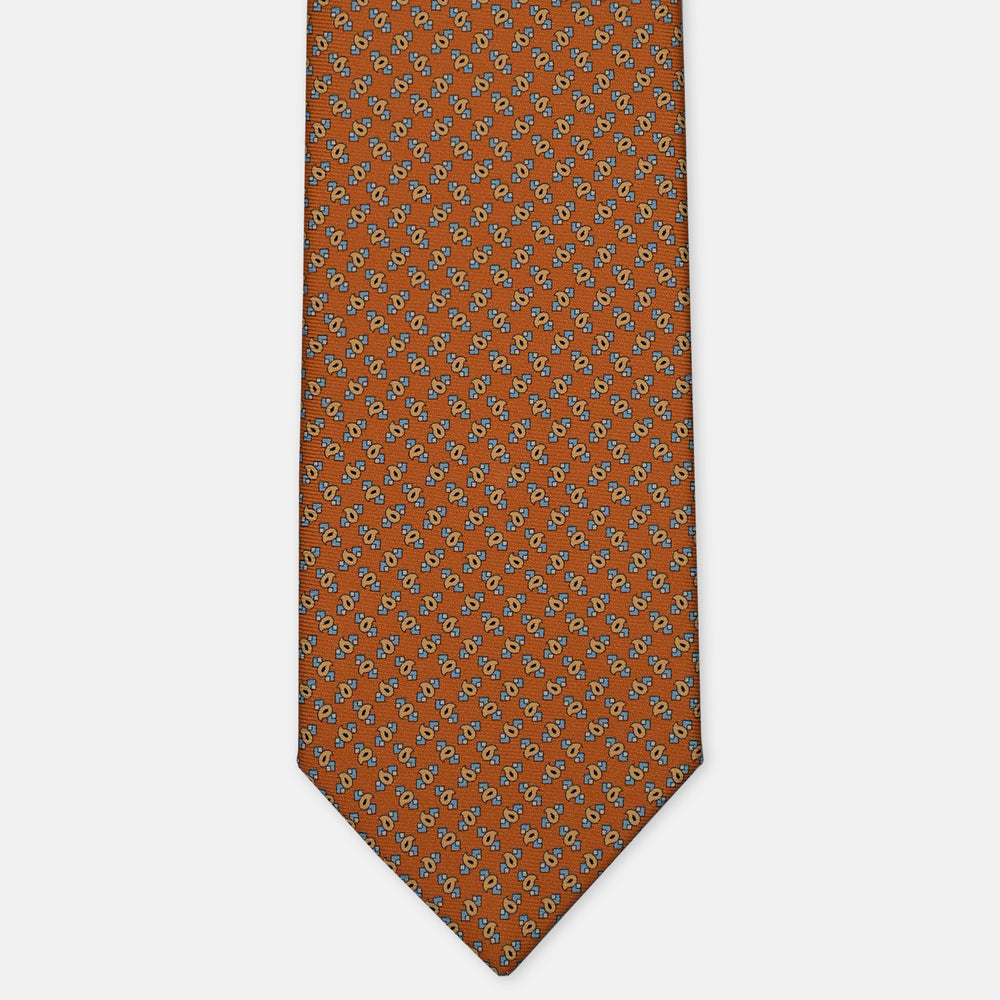 3-Fold Silk Tie, Micro Geometric Pattern, Light Blue Mustard - 3060