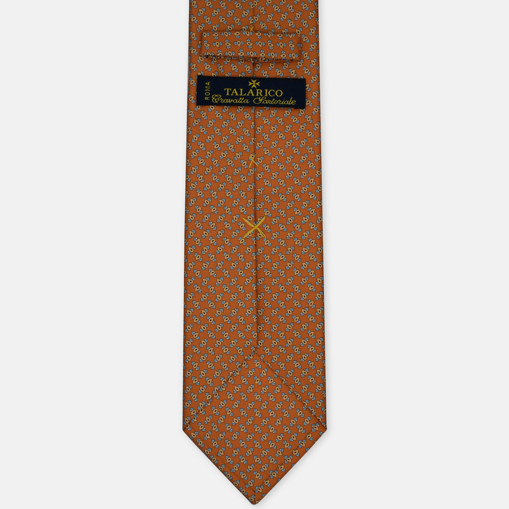 3-Fold Silk Tie, Micro Pattern, Light Blue Mustard - 3062