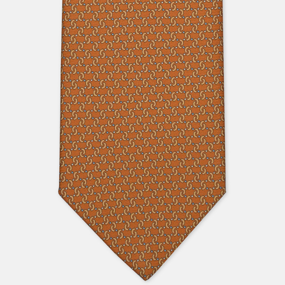 3-Fold Silk Tie, Micro Pattern, Light Blue Mustard - 3062