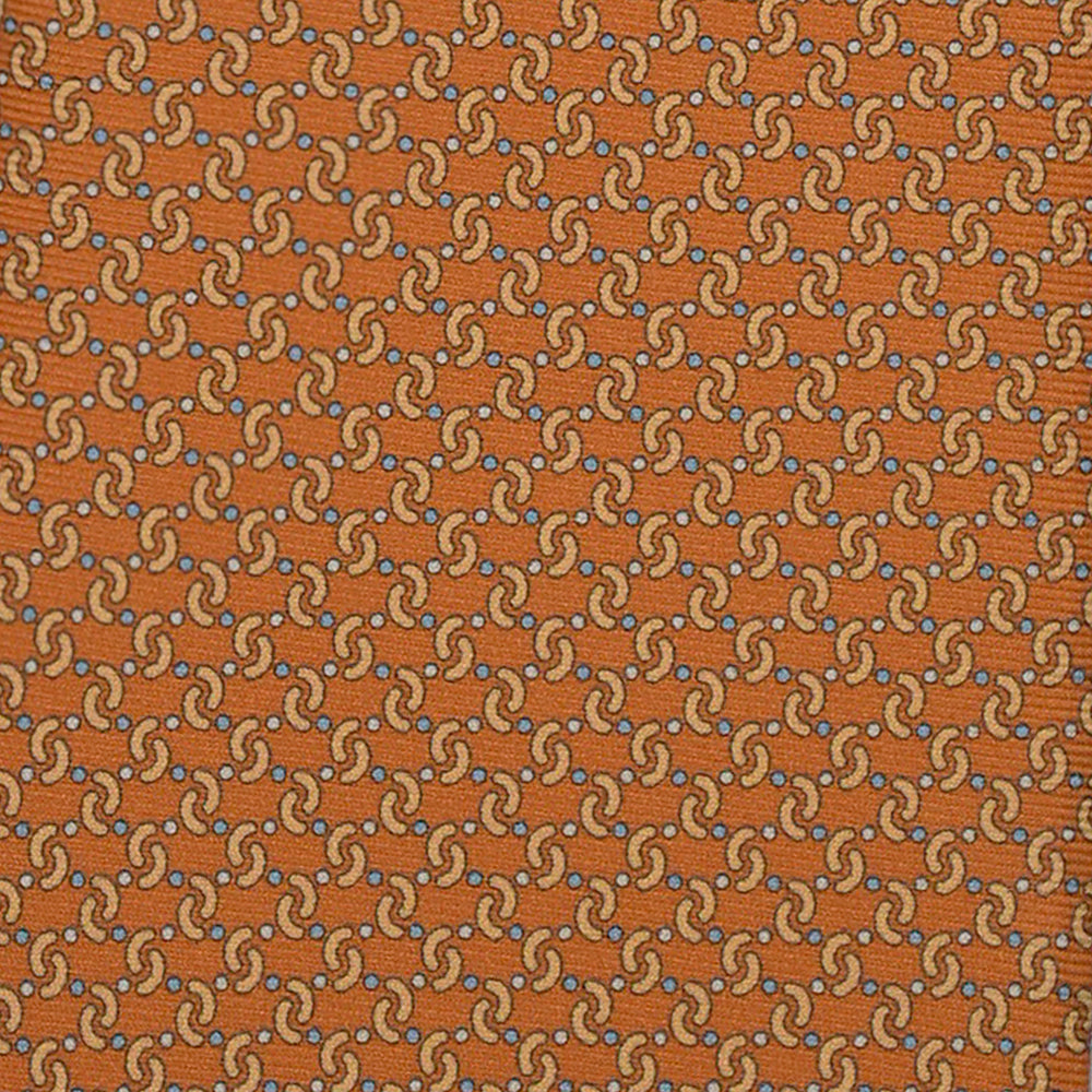 3-Fold Silk Tie, Micro Pattern, Light Blue Mustard - 3062