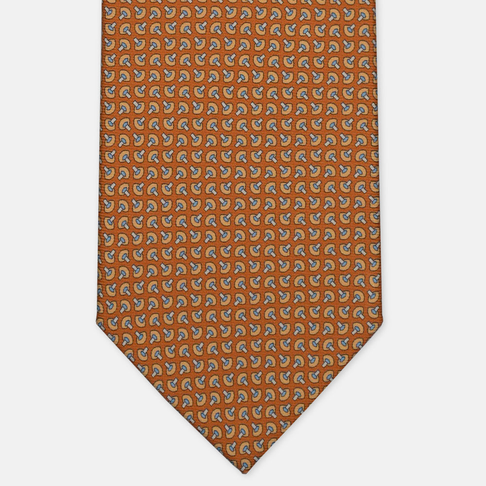 3-Fold Silk Tie, Micro Geometric Pattern, Light Blue Mustard - 3064