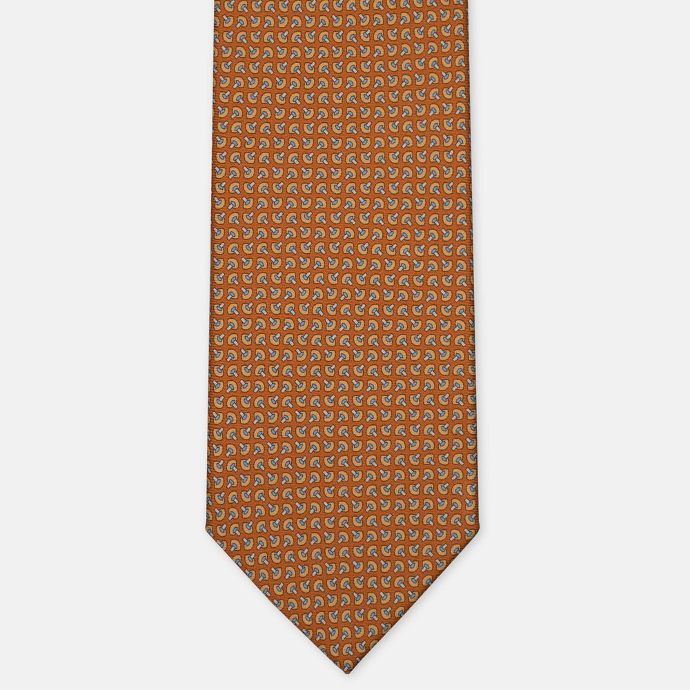 3-Fold Silk Tie, Micro Geometric Pattern, Light Blue Mustard - 3064