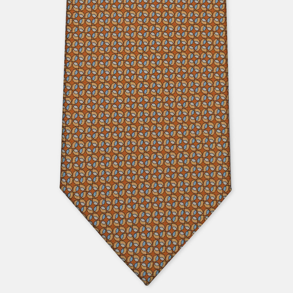 3-Fold Silk Tie, Micro Geometric Pattern, Light Blue Mustard - 3069