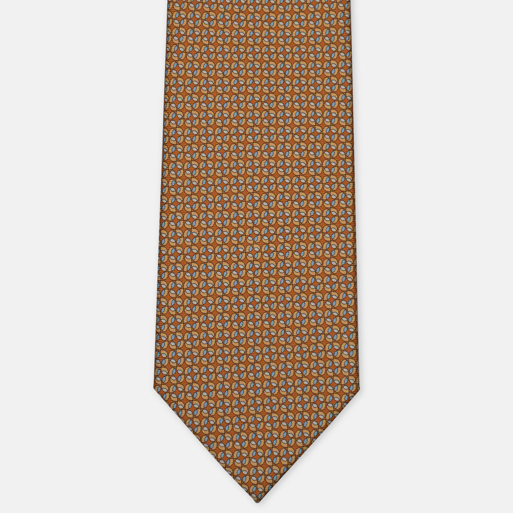 3-Fold Silk Tie, Micro Geometric Pattern, Light Blue Mustard - 3069