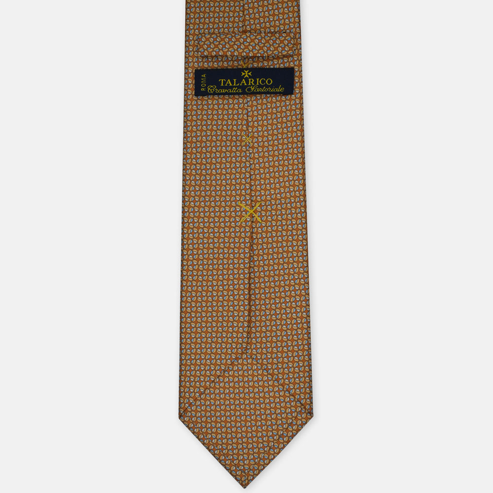 3-Fold Silk Tie, Micro Geometric Pattern, Light Blue Mustard - 3069