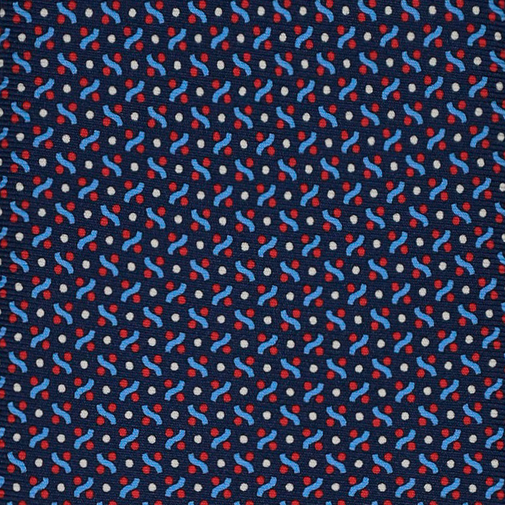 3-Fold Silk Tie, Micro Geometric Pattern, Blue and Red - 3173