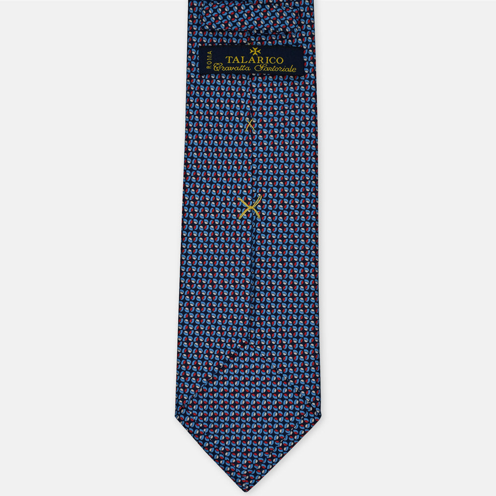 3-Fold Silk Tie, Geometric Pattern, Blue and Red - 3075