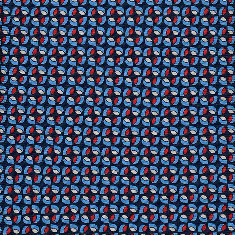 3-Fold Silk Tie, Geometric Pattern, Blue and Red - 3075