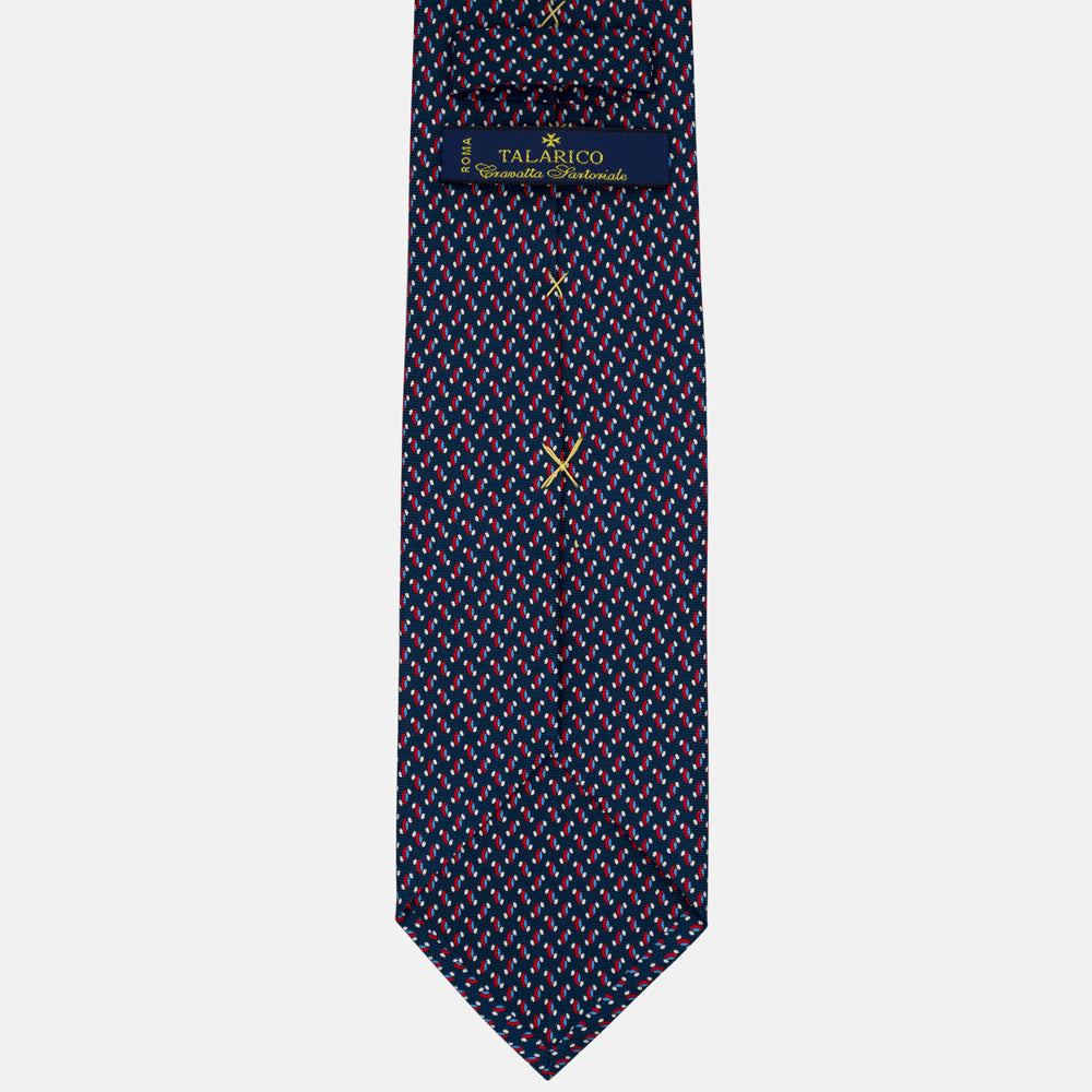 3-Fold Silk Tie, Geometric Pattern, Blue and Red - 3082