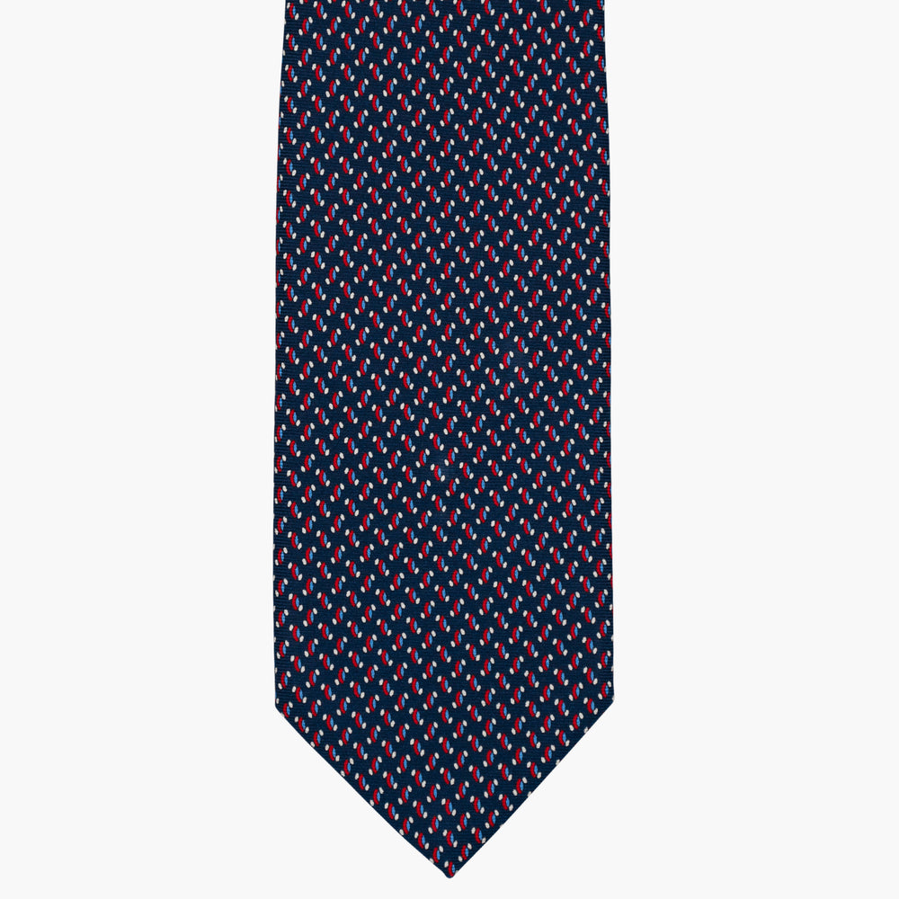 3-Fold Silk Tie, Geometric Pattern, Blue and Red - 3082