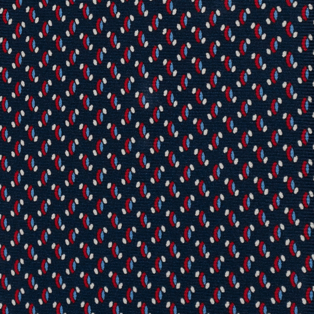3-Fold Silk Tie, Geometric Pattern, Blue and Red - 3082